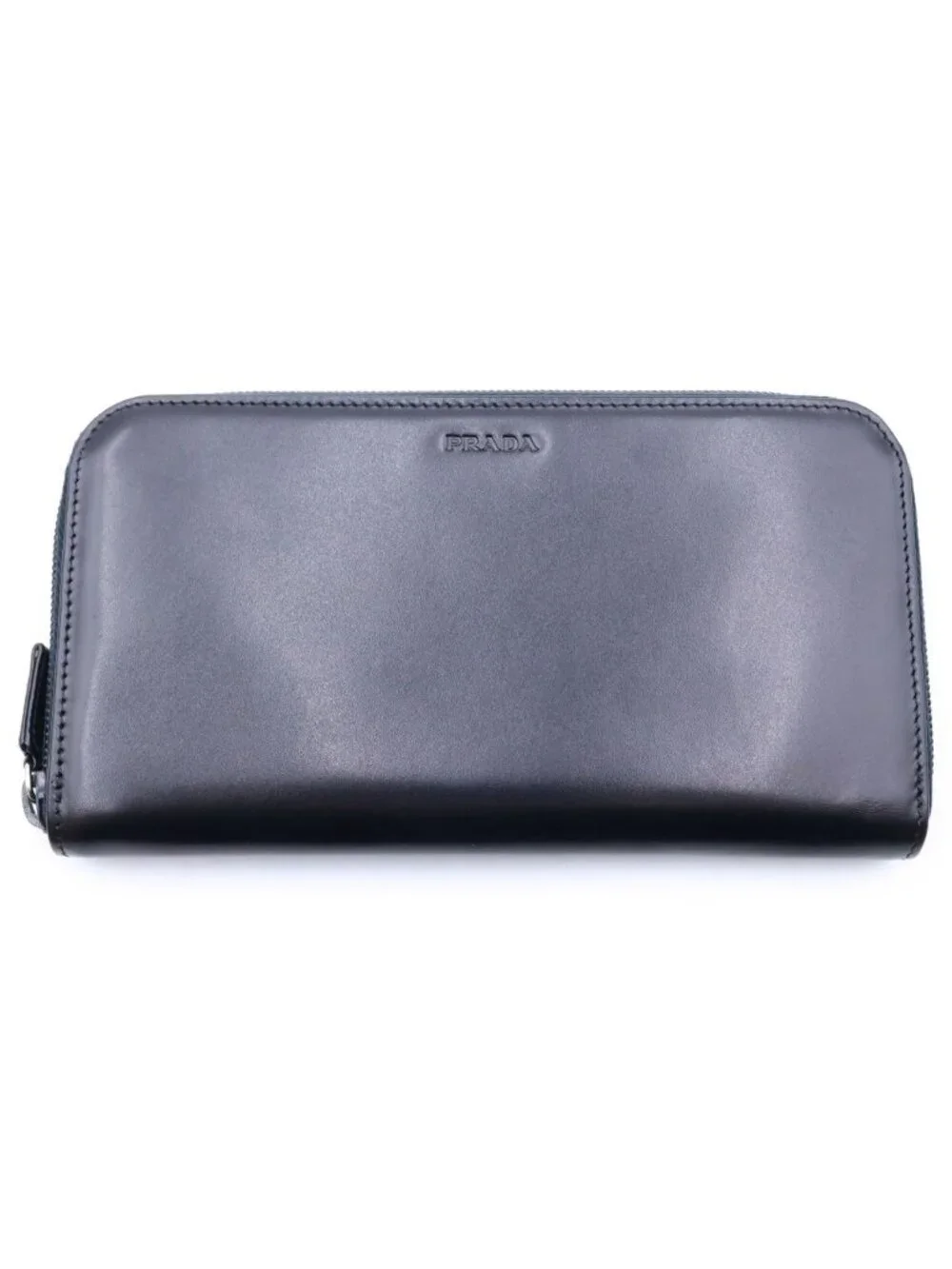 Prada Logo Zip Around Wallet Black Leather
